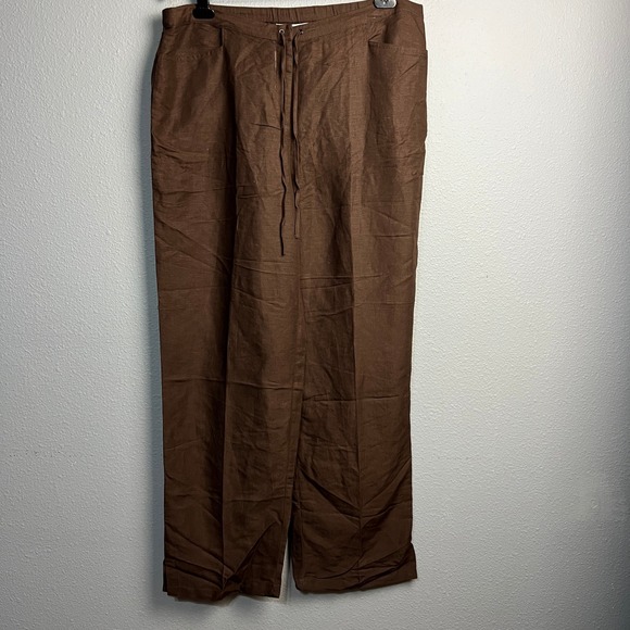 First Issue Liz Claiborne Brown Linen Blend Drawstring Pants Size 14 Monochrome - Picture 1 of 13